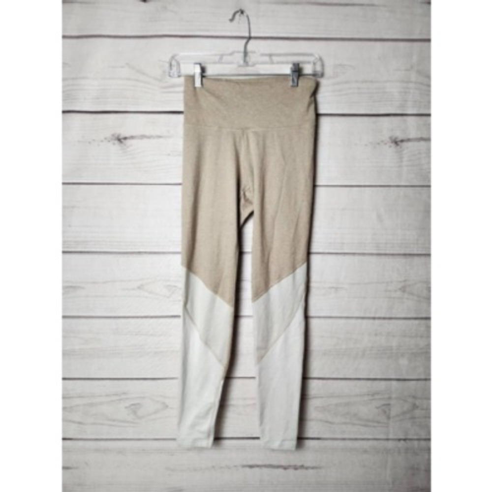Old Navy Womens S Tan Colorblock Go-Dry High Rise Active Leggings Athletic Pants